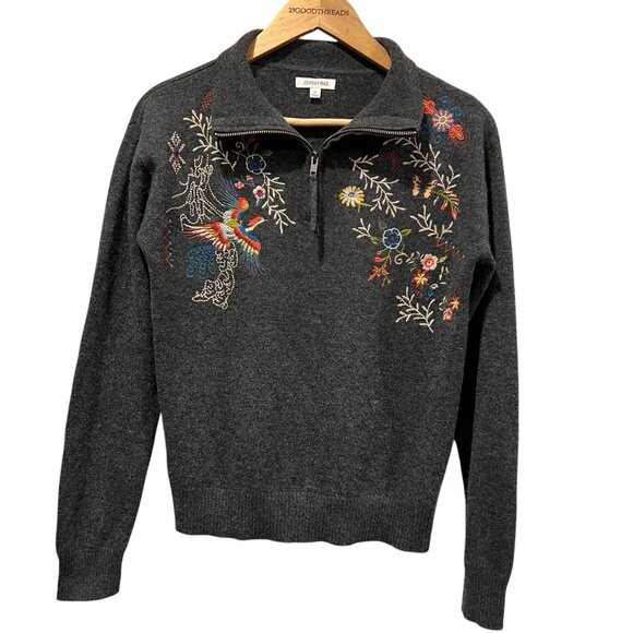 Johnny Was Dreamer 1/4 Zip Cashmere Sweater, Bird Embroidery XS - Picture 5 of 10